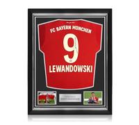 Exclusive Memorabilia Robert Lewandowski Signed Original Bayern Munich 2019-20 Home Football Shirt. Superior Frame