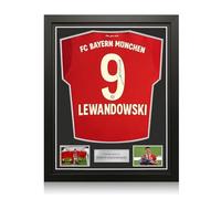 Exclusive Memorabilia Robert Lewandowski Signed Original Bayern Munich 2019-20 Home Football Shirt. Standard Frame