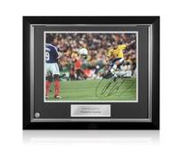 Exclusive Memorabilia Roberto Carlos Signed Brazil Football Photo. Deluxe Frame