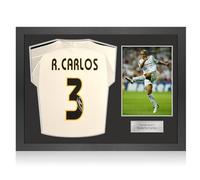 Exclusive Memorabilia Roberto Carlos Signed Original Real Madrid 2003-04 Home Football Shirt. Icon Frame