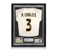 Exclusive Memorabilia Roberto Carlos Signed Original Real Madrid 2004-05 Home Football Shirt. Superior Frame
