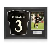 Exclusive Memorabilia Roberto Carlos Signed Real Madrid 1999-00 Away Football Shirt. Icon Frame