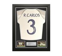 Exclusive Memorabilia Roberto Carlos Signed Real Madrid 1999-00 Home Football Shirt (On Number). Standard Frame