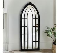 Exclusive Mirrors Lewis Black Metal Frame Arch Window Wall Mirror 153cm x 60cm - Brown