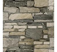 Exclusive New Realistic 3D Vintage Brick Effect Rustic Stone Grey Textured Wallpaper (Natural Stone Beige AL1041)