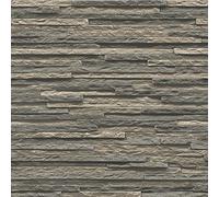 Exclusive New Realistic 3D Vintage Brick Effect Rustic Stone Grey Textured Wallpaper (Stone Strips Beige AL1040)