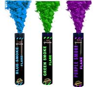 EXCLUSIVE ONLINE Smoke Grenades/Flares Ring Pull for Gender Reveal, Paintball, Weddings, Photo-shoots and Special Effects Aprox 90 second Duration Pack of 3 Mixed Colours(Blue,Green,Purple)