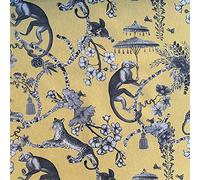 Exclusive Oriental Chinoiserie Whimsy Cotton Rich Linen Fabric for Curtains Blinds Craft Bags Sewing Quilting Patchwork & Upholstery | 55" - 140 cm Wide (Per Metre, Mustard)