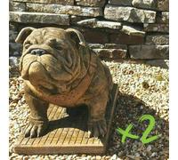 EXCLUSIVE Pair Life Size Sitting British Bulldogs Ornament Statue Hand Made in UK