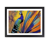 Exclusive Peacock Abstract Framed Print | A2 Black Framed Wall Art | Ready to Hang | Abstract Animal Picture | Living Room Bedroom Lounge Office
