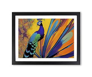 Exclusive Peacock Abstract Framed Print | A2 Black Framed Wall Art | Ready to Hang | Abstract Animal Picture | Living Room Bedroom Lounge Office