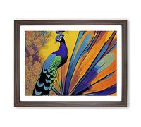 Exclusive Peacock Abstract Framed Wall Art Print A2 Walnut