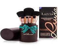 EXCLUSIVE : Professional Make up Brushes - “Golden Queen” 15 Brush Set with Satin Tube by LUVIA COSMETICS - The Kit includes a Comb for lashes and eyelashes - The perfect gift for a Woman (Vegan/Cruelty Free)