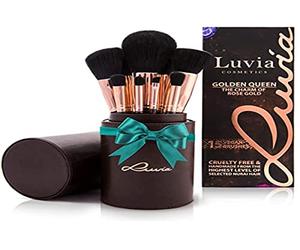 EXCLUSIVE : Professional Make up Brushes - “Golden Queen” 15 Brush Set with Satin Tube by LUVIA COSMETICS - The Kit includes a Comb for lashes and eyelashes - for a Woman (Vegan/Cruelty Free)