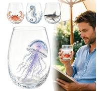 Exclusive -Style Oceanic Creature Stemless Wine Glasses - Handcrafted 3D Sea Creature Glassware, Unique Coastal Bar Accessory, Ideal Gift for Ocean Lovers & Rum Drinkers UK (Crab)