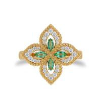 Exclusive Venetian Princess 18ct Yellow Gold Emerald & 0.27ct Diamond Ring - Ring Size L