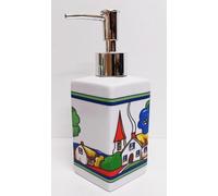 Exclusive Village Art Deco Porcelain Soap Dispenser 200 ml 7 oz Bright Countryside Scene Liquid Pump Hand Decorated in UK
