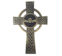 Exclusively Irish Claddagh Cross Wall Hanging Decor Irish Celtic Cross Gift for Home, Wedding (5 x 7.7 x 0.3 in) (Antique Brass)