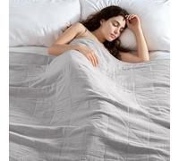 Exclusivo Mezcla 100% Cotton 4 Layers Muslin Double Size Blanket for Dorm, Moisture-Wicking and Breathable Gauze Blanket with Geometric Pattern for Year Round Comfort, 150x200 cm, Light Grey