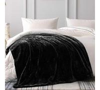 Exclusivo Mezcla 480 GSM Plush Fuzzy Fleece Throw Blanket 127x178 CM, Super Soft, Fluffy and Warm Blankets for Sofa, Bed, All Season Use, Black