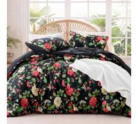 Exclusivo Mezcla 7.5 Tog Floral King Size Coverless Duvet Set, 3 Pieces | 220x230 cm Lightweight Quilt, 2 Pillowcases 50x75 cm, Soft Microfiber Bed Cover Bedding for Bedroom, All Seasons, Black