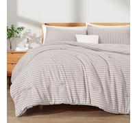 Exclusivo Mezcla 7.5 Tog Seersucker Double Duvet Set Light Grey, Lightweight Soft Striped Pattern All Season Bedding Duvet sets with 2 Pillow Shams