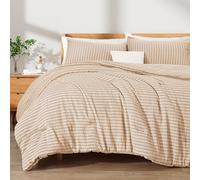 Exclusivo Mezcla 7.5 Tog Seersucker Single Duvet Set Brich Beige, Lightweight Soft Striped Pattern All Season Bedding Duvet sets with 1 Pillow Sham