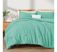 Exclusivo Mezcla 7.5 Tog Seersucker Single Duvet Set Green, Lightweight Soft Striped Pattern All Season Bedding Duvet sets with 1 Pillow Sham