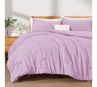 Exclusivo Mezcla 7.5 Tog Seersucker Single Duvet Set Lilac, Lightweight Soft Striped Pattern All Season Bedding Duvet sets with 1 Pillow Sham