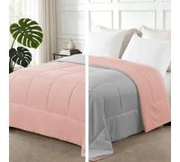 Exclusivo Mezcla 7.5Tog King Size Coverless Duvet, Lightweight, Reversible | 220x230cm, Soft Pre-washed Microfiber, All Seasons Down Alternative Comforter, Machine Washable, Pink/Light Grey