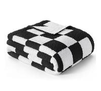 Exclusivo Mezcla Checkered Double Size Knit Blanket for Bed, Ultra Soft and Warm Reversible Woven Blankets, Cozy Snuggly Throw for Couch Bed and Home Decor, Black, 150x200 CM