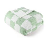 Exclusivo Mezcla Checkered Double Size Knit Blanket for Bed, Ultra Soft and Warm Reversible Woven Blankets, Cozy Snuggly Throw for Couch Bed and Home Decor, Sage Green, 150x200 CM