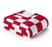 Exclusivo Mezcla Checkered Knit Blankets Queen Size, Ultra Soft and Warm Reversible Woven Blankets, Cozy Snuggly Throw for Couch Bed and Home Decor, Red, 230x230 CM