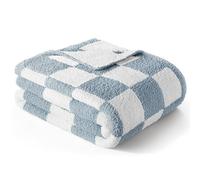 Exclusivo Mezcla Checkered Knit Blankets Queen Size, Ultra Soft and Warm Reversible Woven Blankets, Cozy Snuggly Throw for Couch Bed and Home Decor, Stone Blue, 230x230 CM