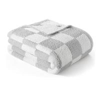 Exclusivo Mezcla Checkered Knit Blankets Queen Size, Ultra Soft and Warm Reversible Woven Blankets, Cozy Snuggly Throw for Couch Bed and Home Decor, Light Grey, 230x230 CM