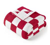 Exclusivo Mezcla Checkered Knit Throw Blanket, Ultra Soft and Warm Reversible Woven Blankets, Cozy Snuggly Throw for Couch Bed and Home Decor, Red, 127x152 CM