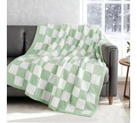 Exclusivo Mezcla Checkered Knit Throw Blanket, Ultra Soft and Warm Reversible Woven Blankets, Cozy Snuggly Throw for Couch Bed and Home Decor, Sage Green, 127x152 CM