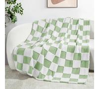 Exclusivo Mezcla Checkered Throw Blanket, Super Soft and Warm Fluffy Fleece Blanket for Couch, Sofa, Bed, Cute Plaid Pattern, Sage Green, 127x152 CM