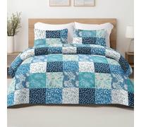 Exclusivo Mezcla Coverless Duvet Set with 2 Pillowcases, 7.5 Tog King Size Reversible Duvet All Seasons with Boho Pattern, Lightweight and Warm, Patchwork Navy Blue