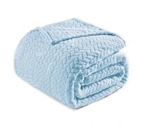 Exclusivo Mezcla Double Size Flannel Fleece Blanket, 230x168 CM Soft Jacquard Weave Leaves Pattern Velvet Plush Bed Blanket, Light Blue Blanket