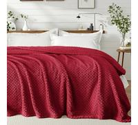 Exclusivo Mezcla Double Size Flannel Fleece Blanket, Super Soft Jacquard Bed Blanket, Lightweight Fuzzy Warm for All Seasons, 150x200 CM, Deep Red
