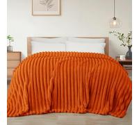 Exclusivo Mezcla Double Size Flannel Fleece Blanket, Super Soft Striped Jacquard Bed Blanket, Lightweight Fuzzy Cozy for All Seasons, 150x200 CM, Burnt Orange