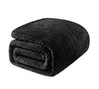 Exclusivo Mezcla Double Size Fleece Blanket for Bed, 230x168 CM Cozy Lightweight Blankets for All Season, Decorative Giftable Fuzzy Plush Wave Textured Suitable for Women, Men, Black