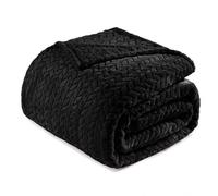 Exclusivo Mezcla Double Size Fleece Blanket for Bed, 230x168 CM Soft Cozy Jacquard Flannel Blankets, Lightweight Fuzzy Plush Warm for All Seasons, Black