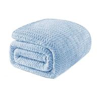 Exclusivo Mezcla Double Size Fleece Blanket for Bed, 230x168 CM Super Soft Cozy Blankets with Decorative Wave Textured, Lightweight Plush All Season Use, Light Blue