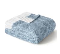 Exclusivo Mezcla Double Size Knit Blanket for Bed, Ultra Soft and Warm Reversible Woven Blankets, Cozy Snuggly Throw for Couch Bed and Home Decor, Heather Blue, 150x200 CM