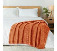Exclusivo Mezcla Double Size Knit Blanket with Fringes for Bed, Reversible Super Soft and Warm Woven Boho Throw for All Season, Home Decor, 150x200 CM, Burnt Orange