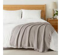 Exclusivo Mezcla Double Size Knit Blanket with Fringes for Bed, Reversible Super Soft and Warm Woven Boho Throw for All Season, Home Decor, 150x200 CM, Taupe
