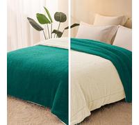 Exclusivo Mezcla Double Size Reversible Sherpa Fleece Blanket, Thick and Warm Blankets for Winter, Soft Plush Fluffy for Bed, 150x200 CM, Teal/Ivory