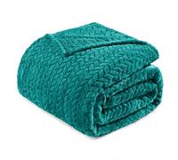 Exclusivo Mezcla Extra Double Size Fleece Blanket for Bed, 230x168 CM Soft Cozy Jacquard Flannel Blankets, Lightweight Fuzzy Plush Warm for All Seasons, Teal
